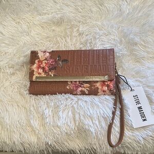 Steve Madden Brown Floral Embossed Wristlet